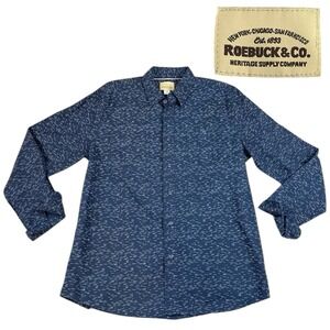 Sears Roebuck & Co Shirt Mens Size LARGE 46'' Blue Button Up Long Sleeve Cotton